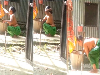 Mature Aunty Outdoor Bathing Capture