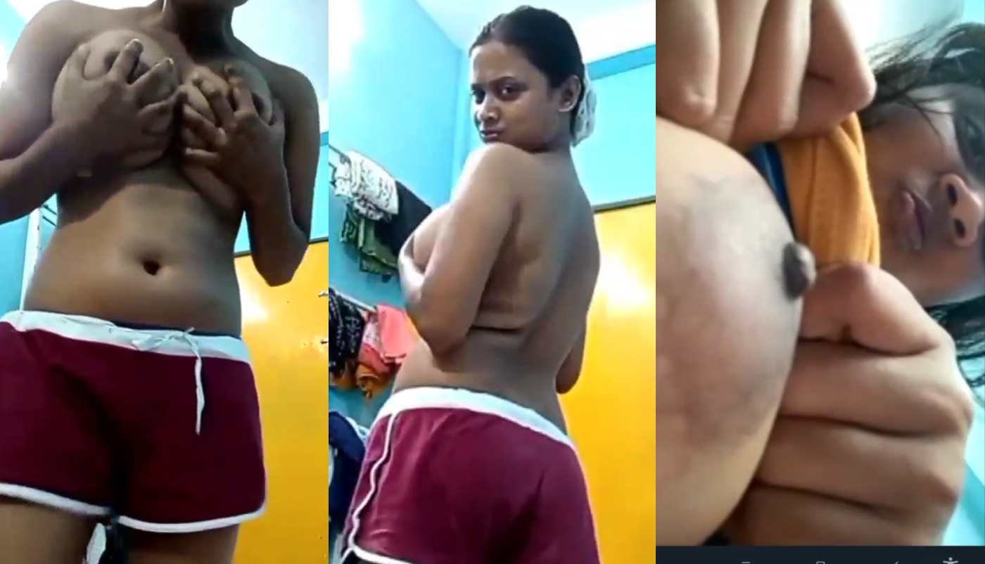 Slim Skinny Girl Showing Her Big Boobs And Nude Body To Lover